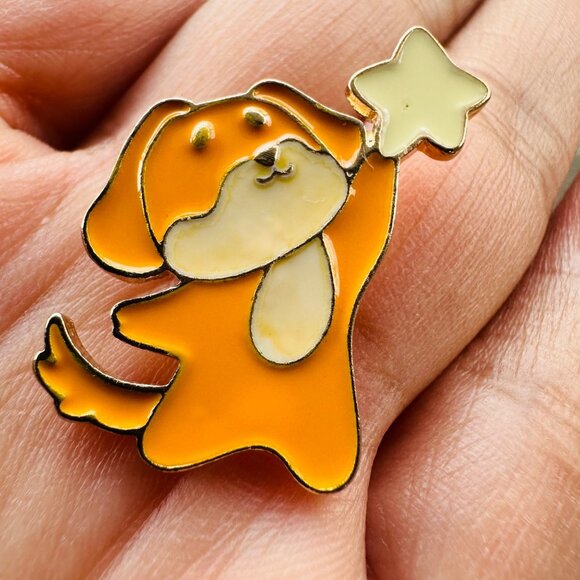 ☀️Enamel Pin Dog reaching star jewerly broch Cartoon Animal Orange Oz New Studen - Picture 5 of 5